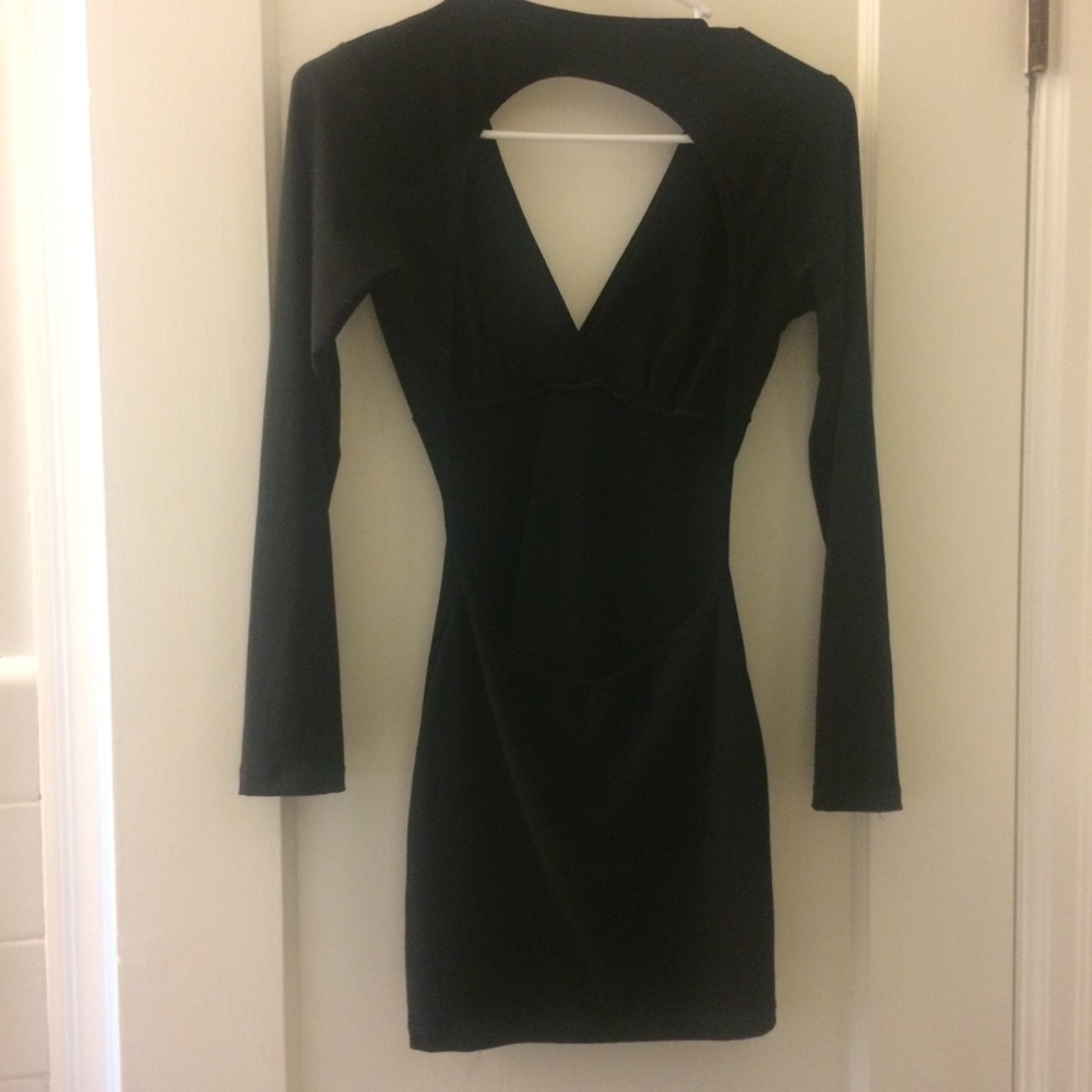 Long-Sleeve Black Mini Open Back Dress. Size S.LBD
